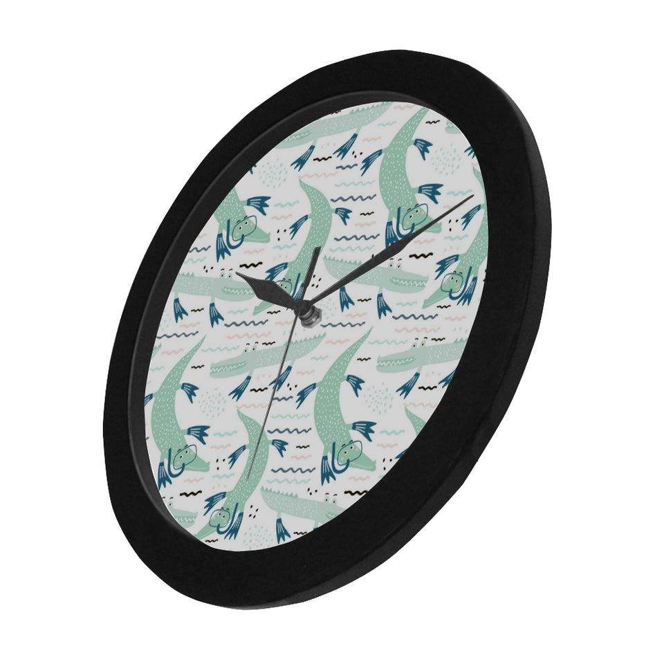 Crocodile diver pattern Elegant Black Wall Clock