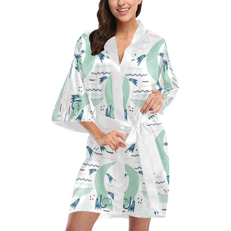 Crocodile diver pattern Women's Short Kimono Robe