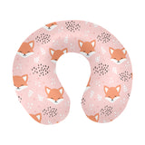 Cute fox pattern pink background U-Shaped Travel Neck Pillow