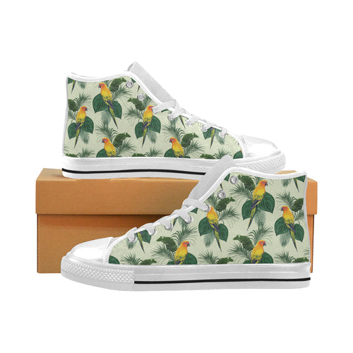 Beautiful parrot palm leaves pattern Men's High Top Canvas Shoes White