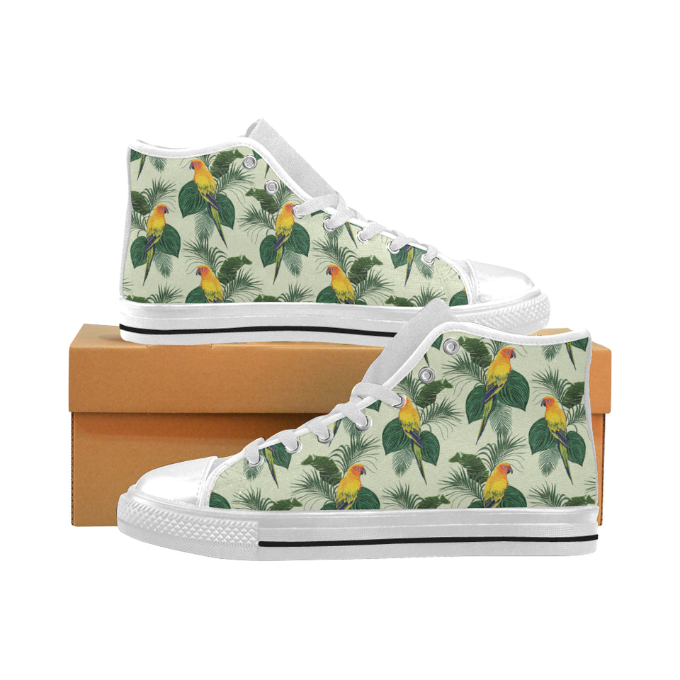 Beautiful parrot palm leaves pattern Men's High Top Canvas Shoes White