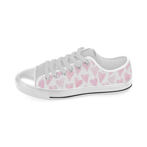 Watercolor pink heart pattern Men's Low Top Shoes White