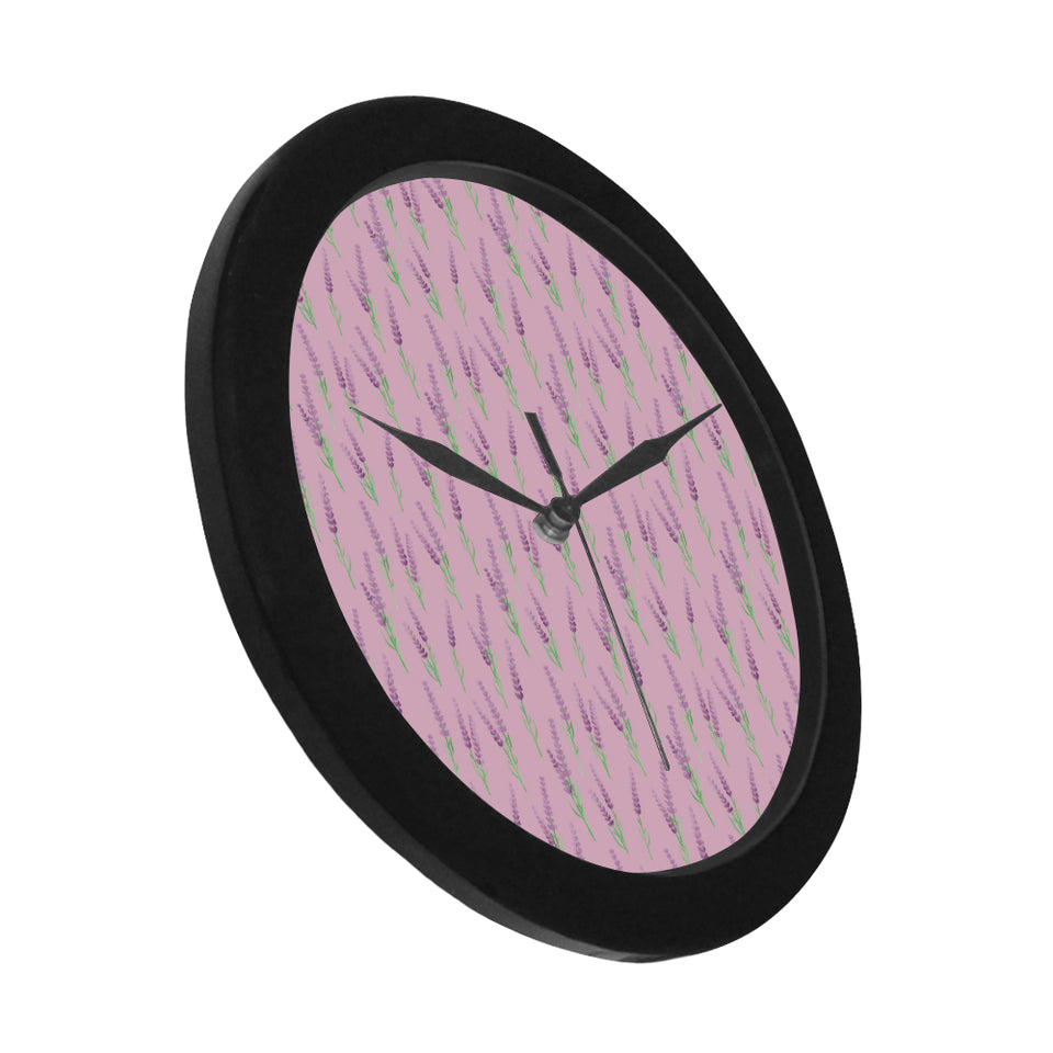 Lavender pattern pink background Elegant Black Wall Clock
