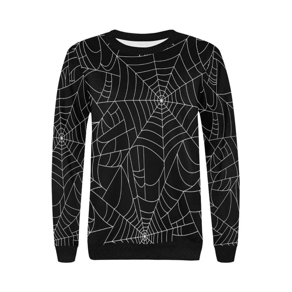 Spider web pattern Black background white cobweb Women's Crew Neck Sweatshirt