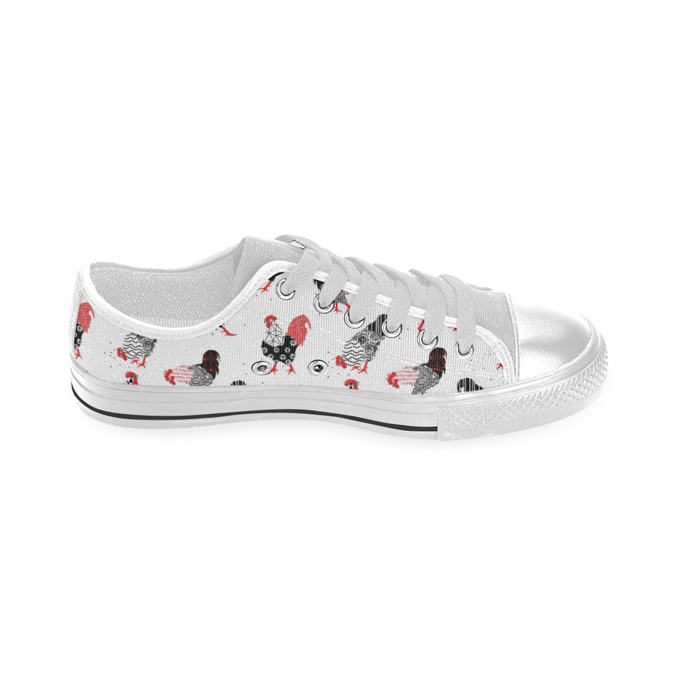 Cool rooster chicken cock floral ornament backgrou Men's Low Top Shoes White