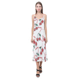 Hand drawn cherry pattern V-Neck Open Fork Long Dress