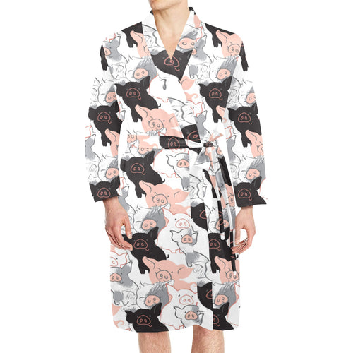Pig Pattern Print Design 05 Men's Long Sleeve Belted Night Robe