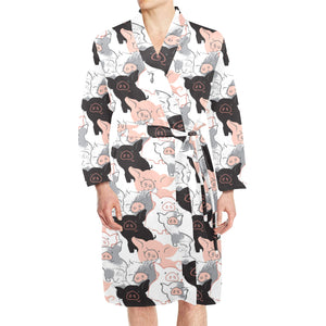 Pig Pattern Print Design 05 Men's Long Sleeve Belted Night Robe