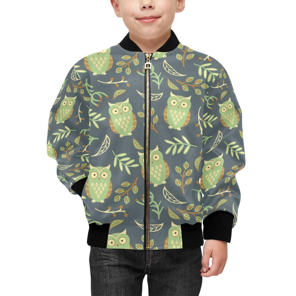 Cute owls leaves pattern Kids' Boys' Girls' Bomber Jacket