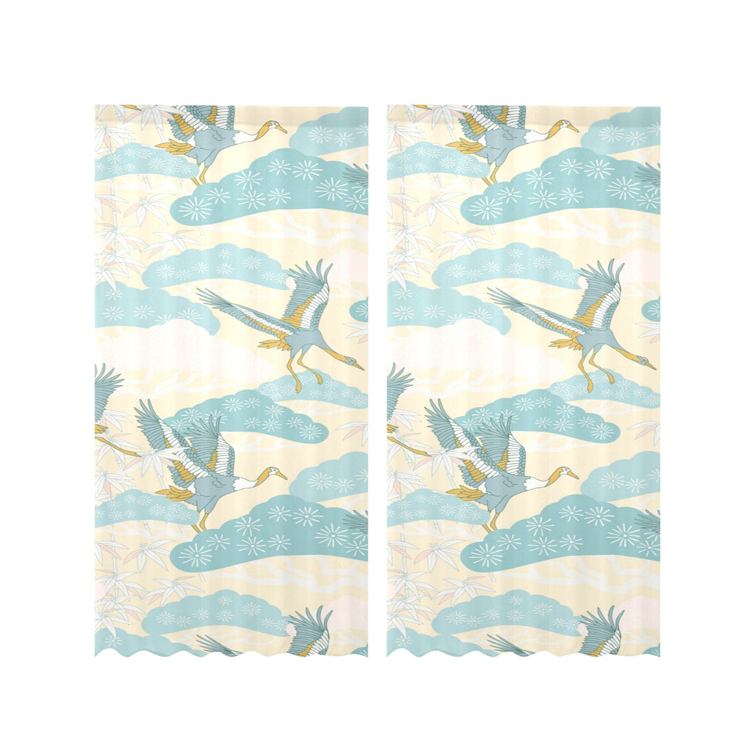 Bonsai bamboo stork japanese pattern cream theme Gauze Curtain