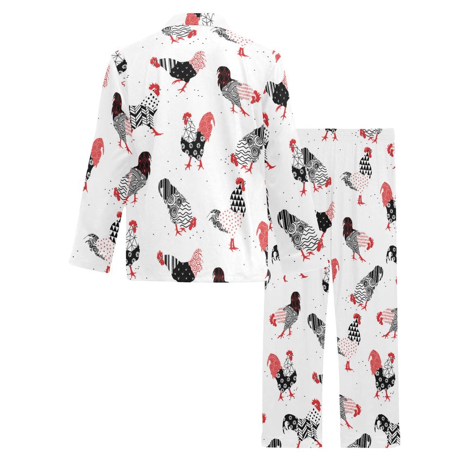 Cool rooster chicken cock floral ornament backgrou Men's Long Pajama Set