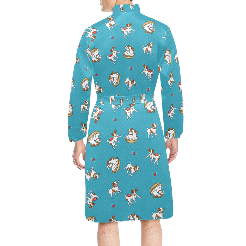 Jack Russel Pattern Print Design 03 Men's Long Sleeve Belted Night Robe