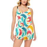 Colorful moon pattern Chest Sexy Pleated Two Piece Swim Dress