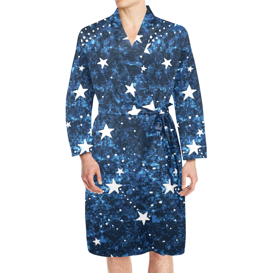 Night sky star pattern Men's Long Sleeve Belted Night Robe