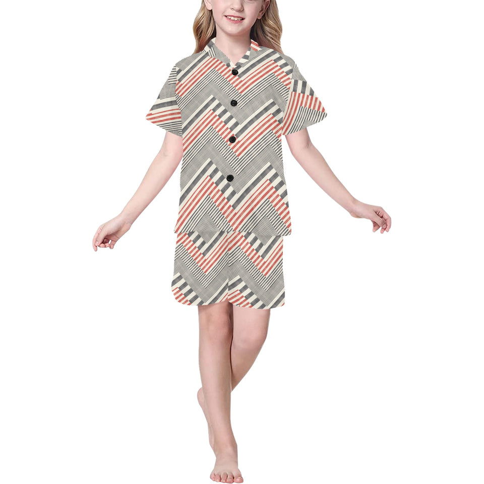 zigzag chevron striped pattern Kids' Boys' Girls' V-Neck Short Pajama Set