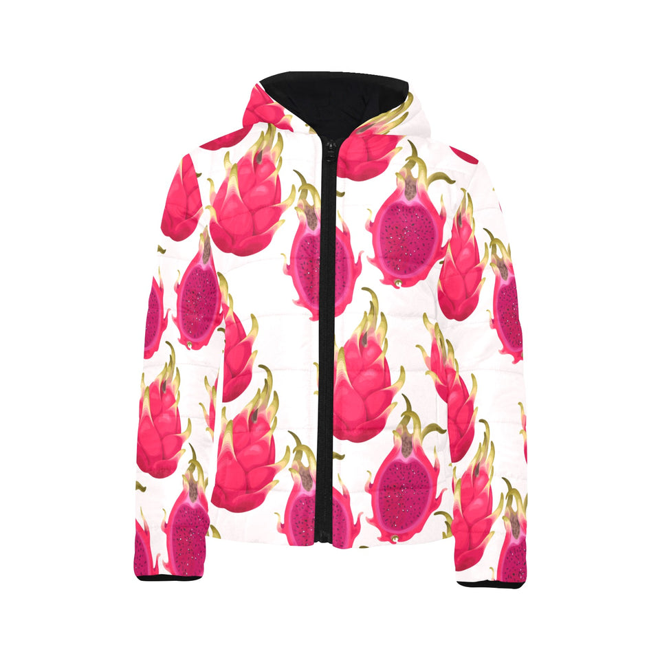 dragon fruits design pattern Kids' Boys' Girls' Padded Hooded Jacket
