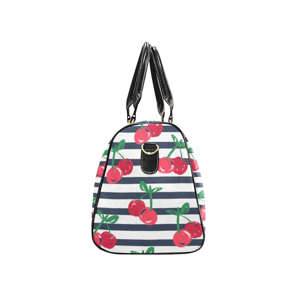Hand drawn cherry pattern striped background Travel Bag