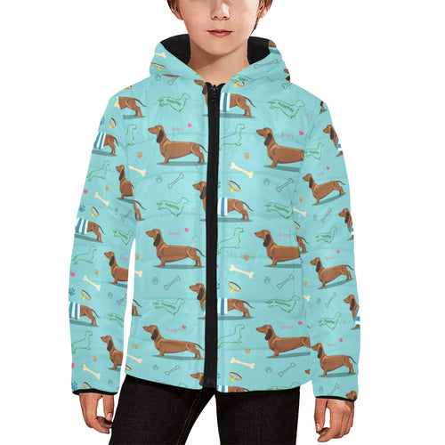 Dachshund decorative background Kids' Boys' Girls' Padded Hooded Jacket