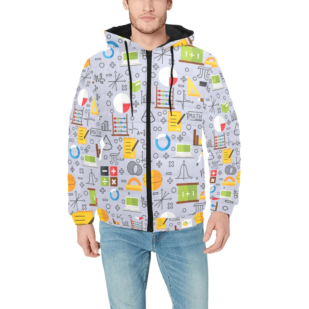 Math Pattern Print Design 04 Men's Padded Hooded Jacket