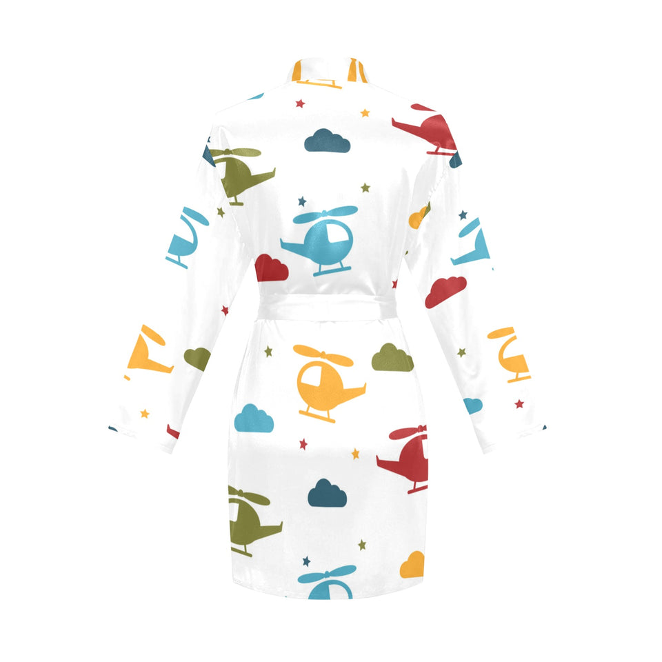 Colorful helicopter pattern Women's Long Sleeve Belted Night Robe