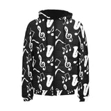 Saxophone music notes treble clef black white them Men's Padded Hooded Jacket