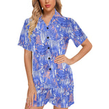 white bengal tigers pattern Women's V-Neck Short Pajama Set