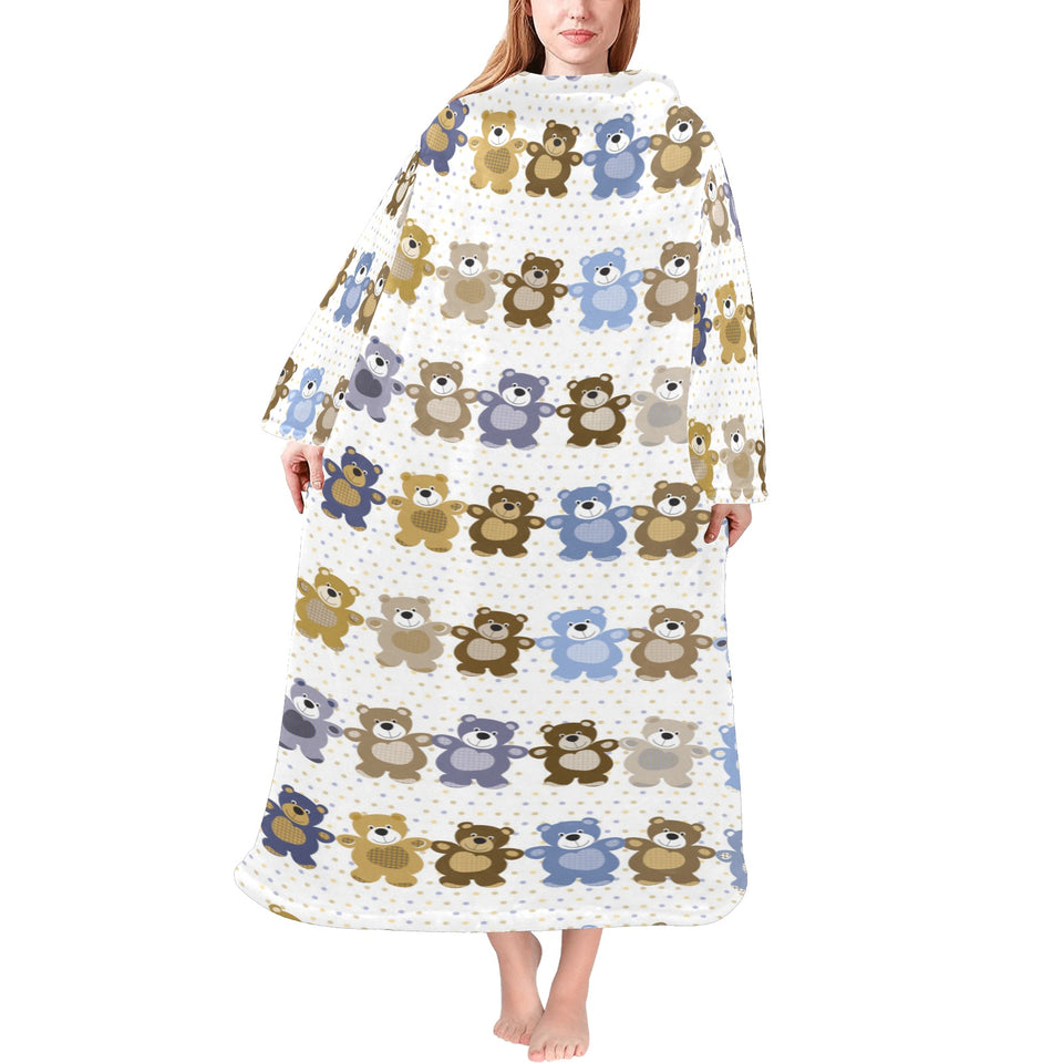 Teddy Bear Pattern Print Design 02 Blanket Robe with Sleeves