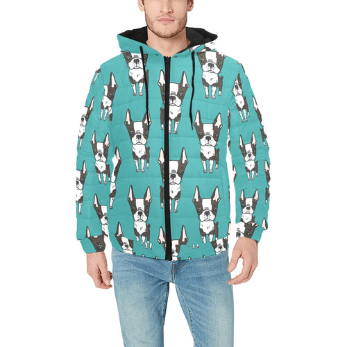 Hand drawn boston terrier dog pattern Men's Padded Hooded Jacket