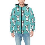 Hand drawn boston terrier dog pattern Men's Padded Hooded Jacket
