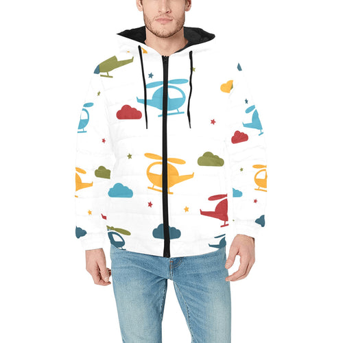 Colorful helicopter pattern Men's Padded Hooded Jacket