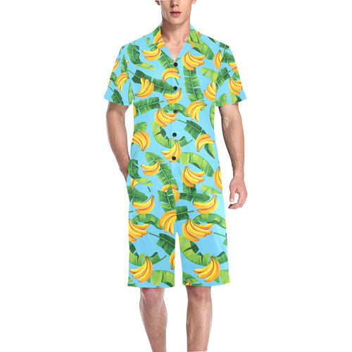 banana leaves banana design pattern Men's V-Neck Short Pajama Set