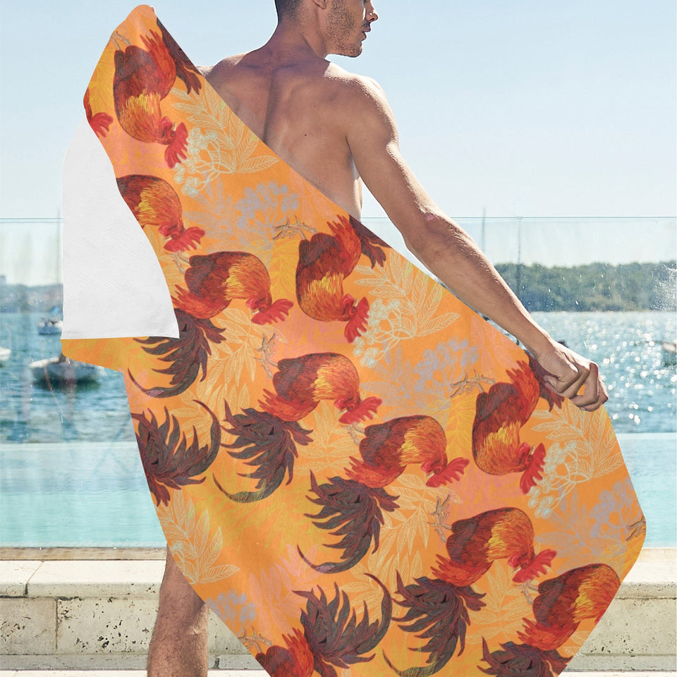 red rooster chicken cock pattern Beach Towel