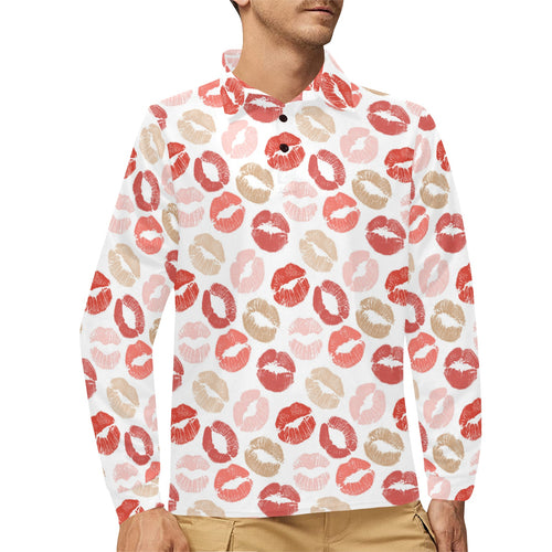 Lips Pattern Print Design 04 Men's Long Sleeve Polo Shirt