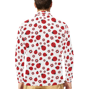 Ladybug Pattern Print Design 04 Men's Long Sleeve Polo Shirt