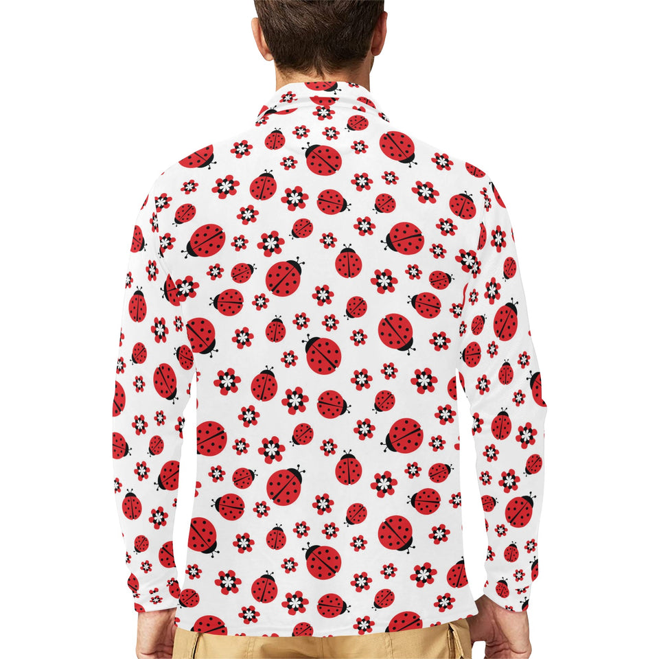 Ladybug Pattern Print Design 04 Men's Long Sleeve Polo Shirt