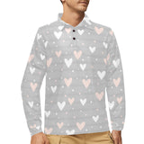 Heart pattern gray background Men's Long Sleeve Polo Shirt