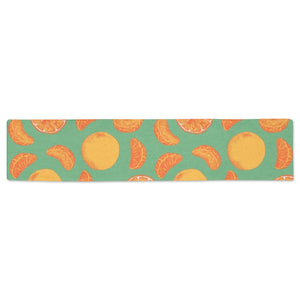 orange fruit pattern green background Table Runner