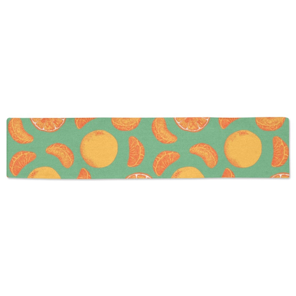 orange fruit pattern green background Table Runner