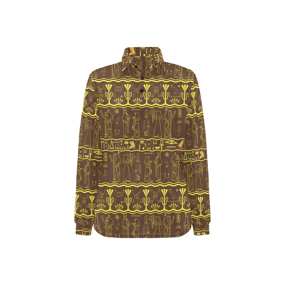 Egypt Hieroglyphics Pattern Print Design 03 Women's Long Sleeve Polo Shirt