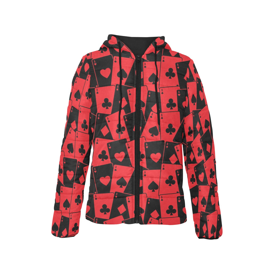 Casino Cards Suits Pattern Print Design 02 Women's Padded Hooded Jacket