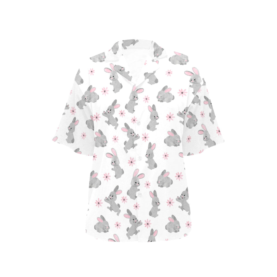 Watercolor cute rabbit pattern Women's All Over Print Hawaiian Shirt