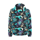 Dragon sea wave pattern Men's Padded Hooded Jacket