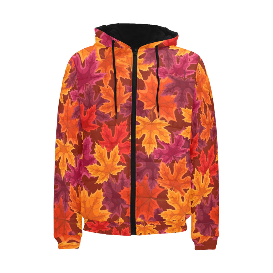 Autumn maple leaf pattern Men's Padded Hooded Jacket