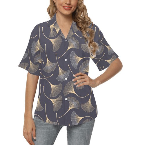 Gold ginkgo leaves Women's All Over Print Hawaiian Shirt
