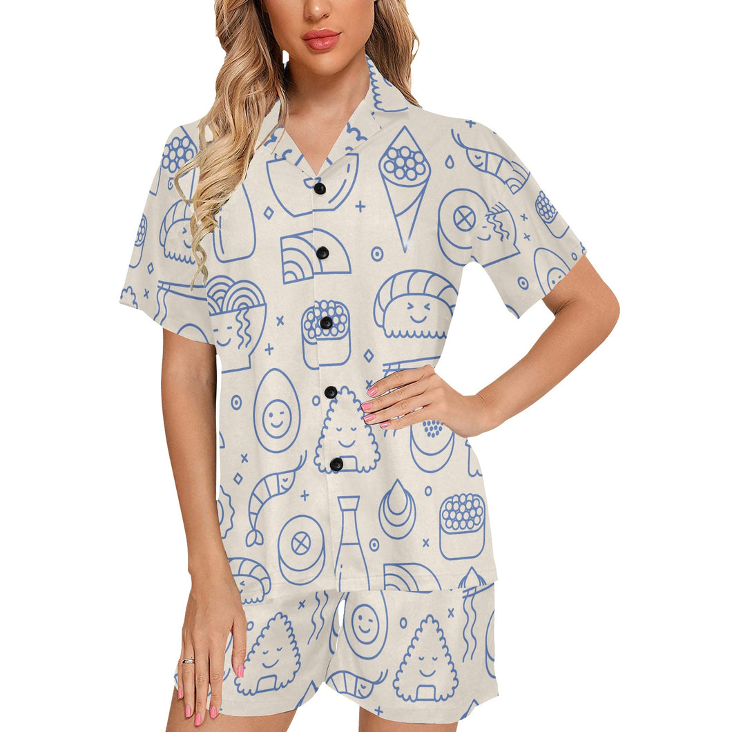 Cute sushi icon pattern Women's V-Neck Short Pajama Set