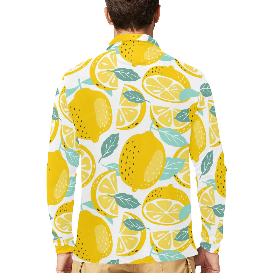 lemon design pattern Men's Long Sleeve Polo Shirt