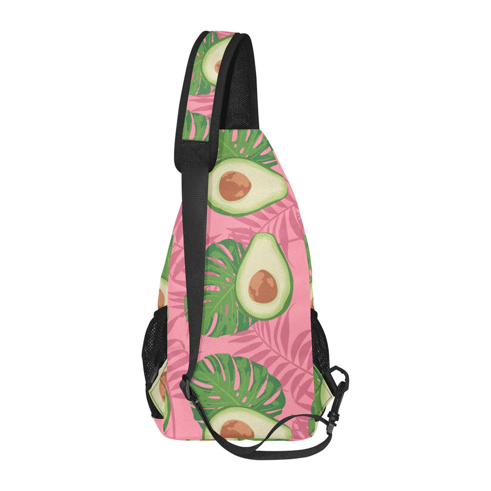 Avocado slices leaves pink back ground All Over Print Chest Bag