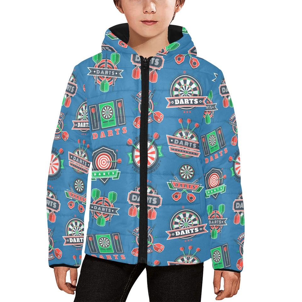 Darts Pattern Print Design 02 Kids' Boys' Girls' Padded Hooded Jacket