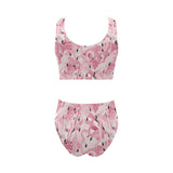 Pink flamingos pattern background Chest Bowknot High Waisted Bikini Swimsuit