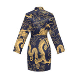 Gold dragon pattern Women's Long Sleeve Belted Night Robe